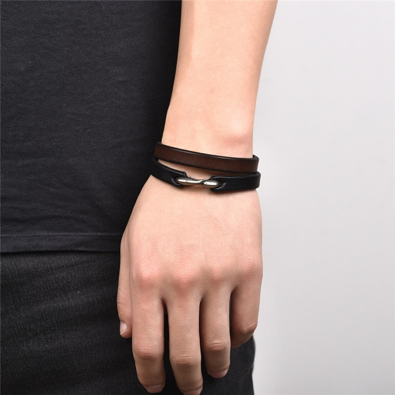 Vintage Black/Brown Genuine Leather Hook Bracelet
