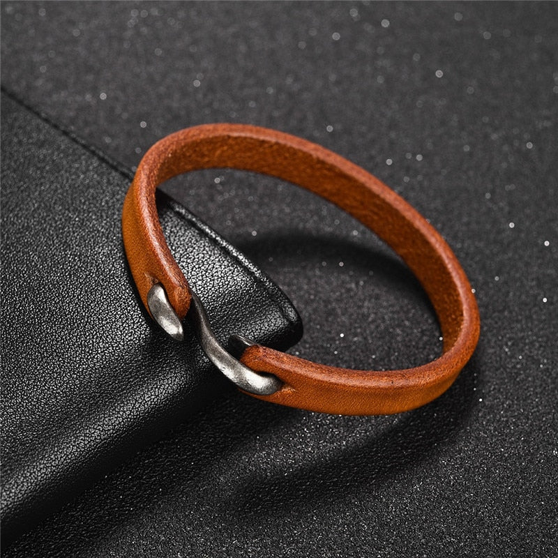 Vintage Black/Brown Genuine Leather Hook Bracelet