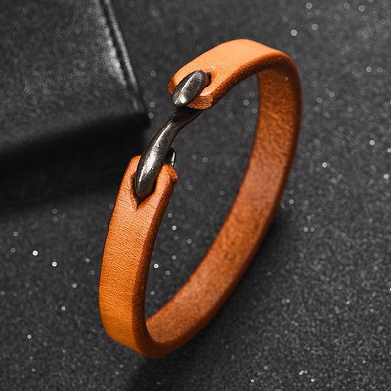Vintage Black/Brown Genuine Leather Hook Bracelet