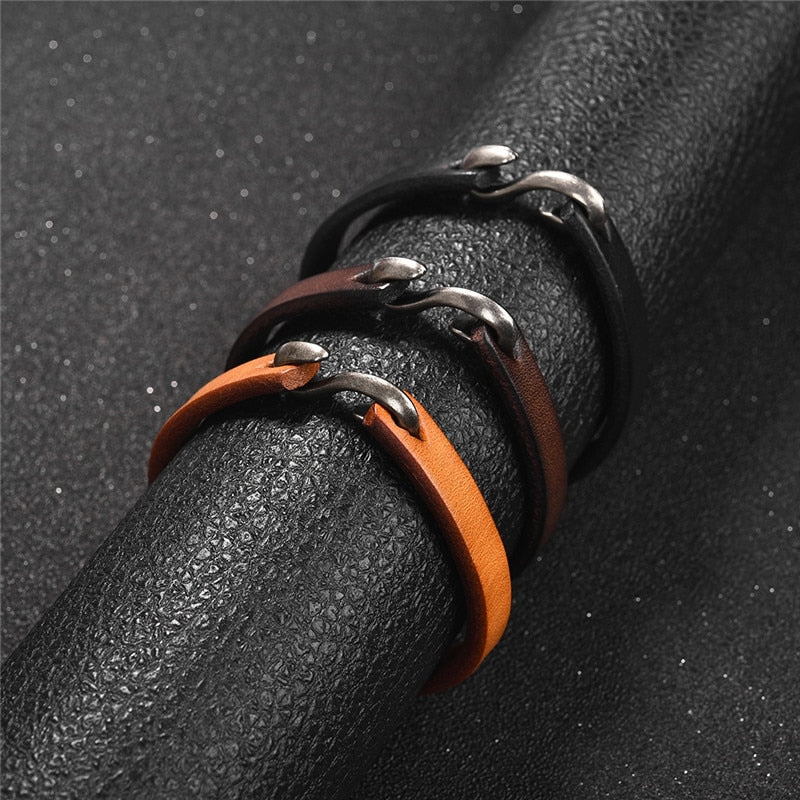 Vintage Black/Brown Genuine Leather Hook Bracelet