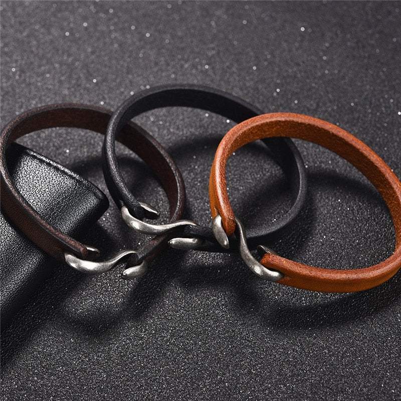Vintage Black/Brown Genuine Leather Hook Bracelet