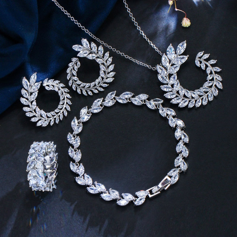 Zircons 4 Pcs CZ Necklace Earring Bracelet and Ring Sets