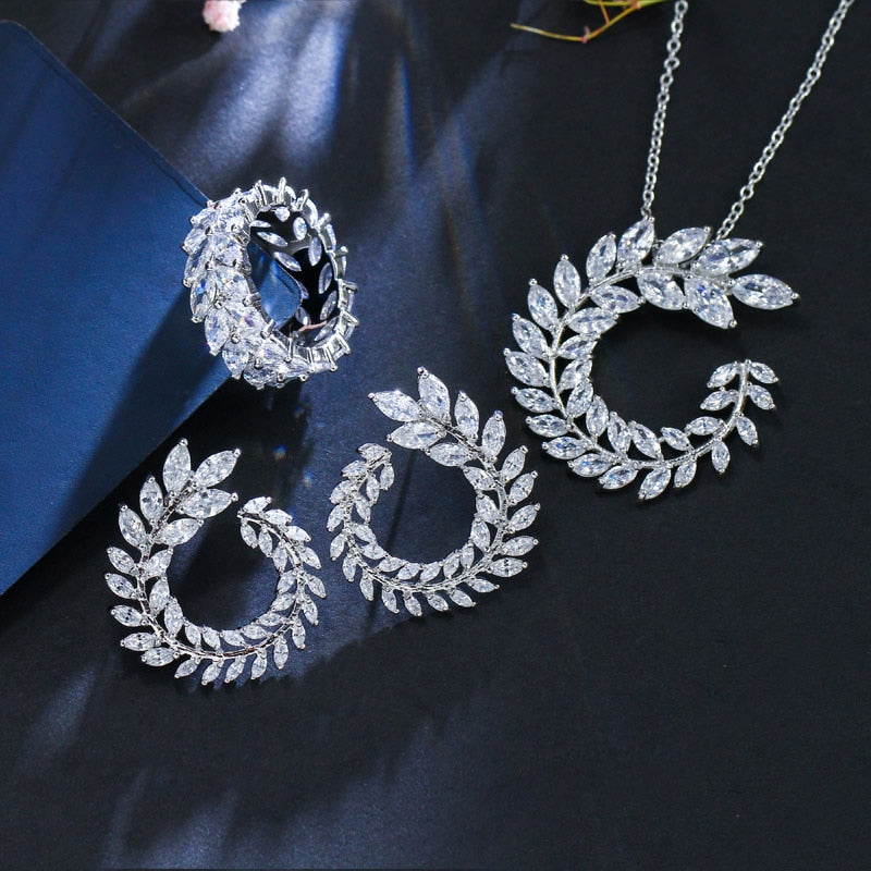 Zircons 4 Pcs CZ Necklace Earring Bracelet and Ring Sets