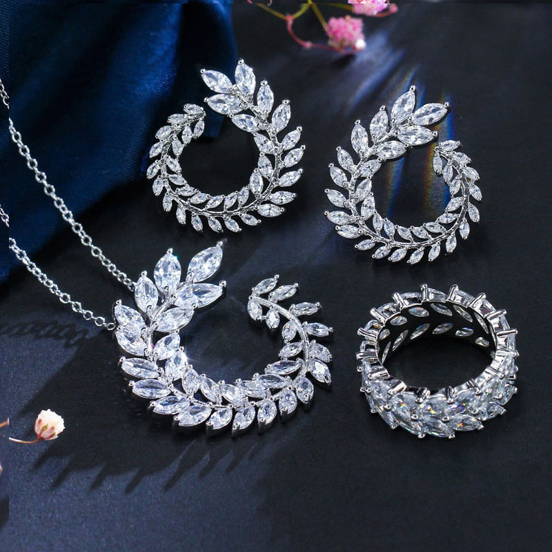 Zircons 4 Pcs CZ Necklace Earring Bracelet and Ring Sets