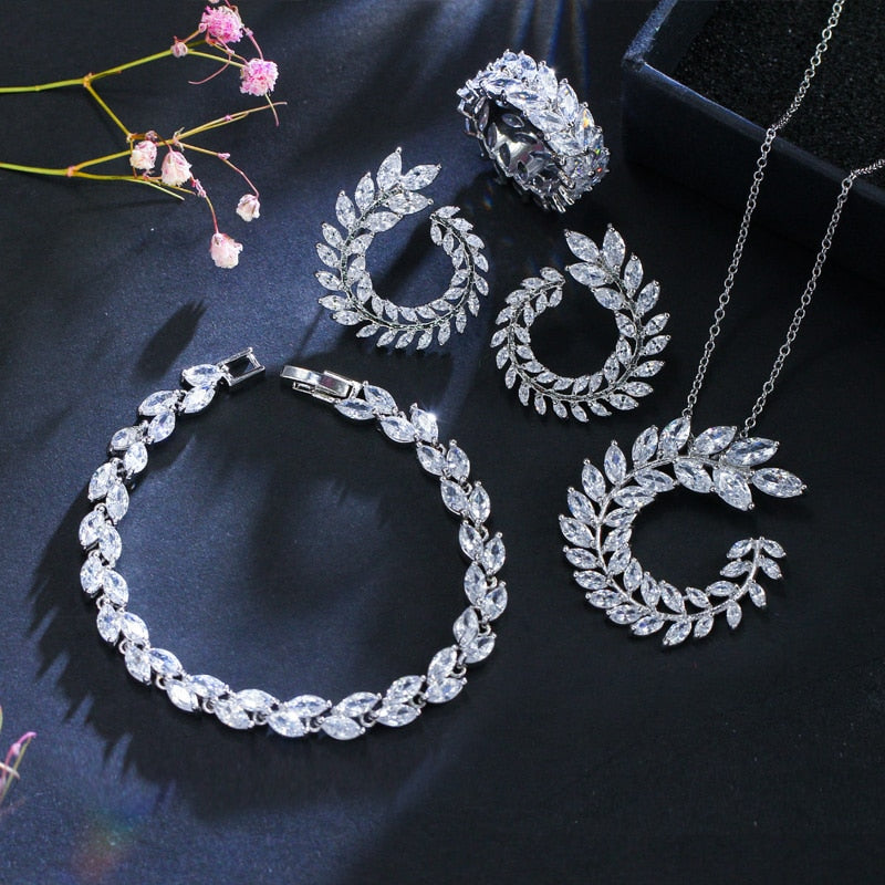 Zircons 4 Pcs CZ Necklace Earring Bracelet and Ring Sets