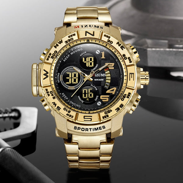 Reloj deportivo militar de acero para hombre, resistente al agua, con LED dorado, digital