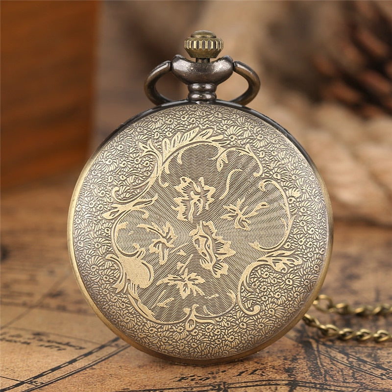 Bronze Star Hollow Design Men's Quartz Pocket Watch