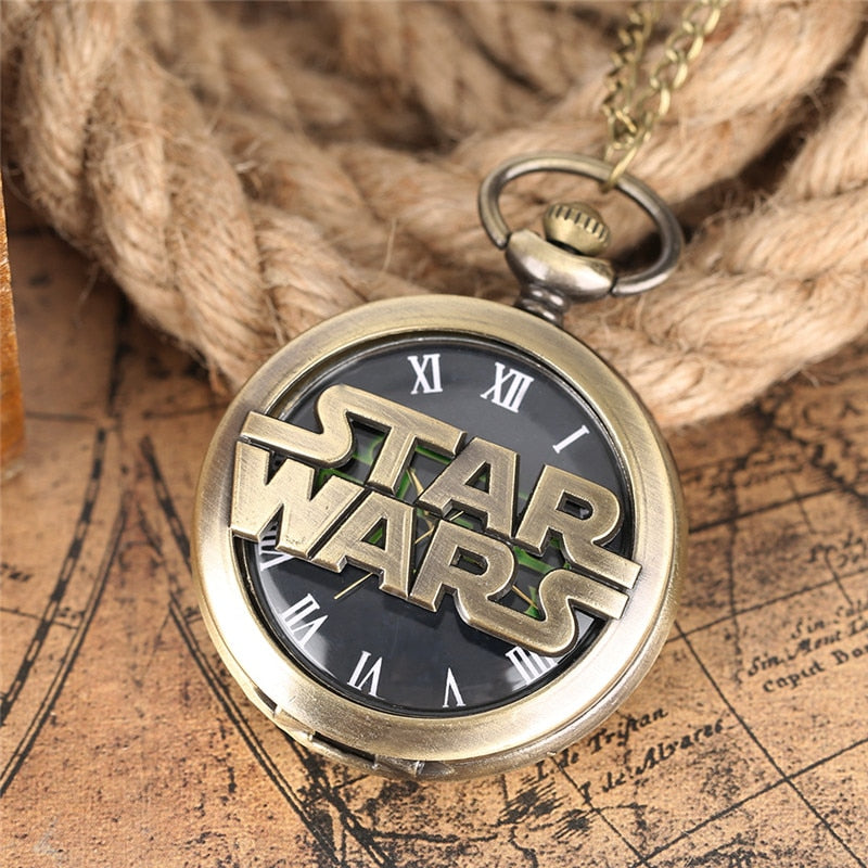 Bronze Star Hollow Design Men's Quartz Pocket Watch