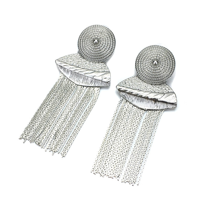 Geometric Alloy Long Chain Tassel Earrings For Women