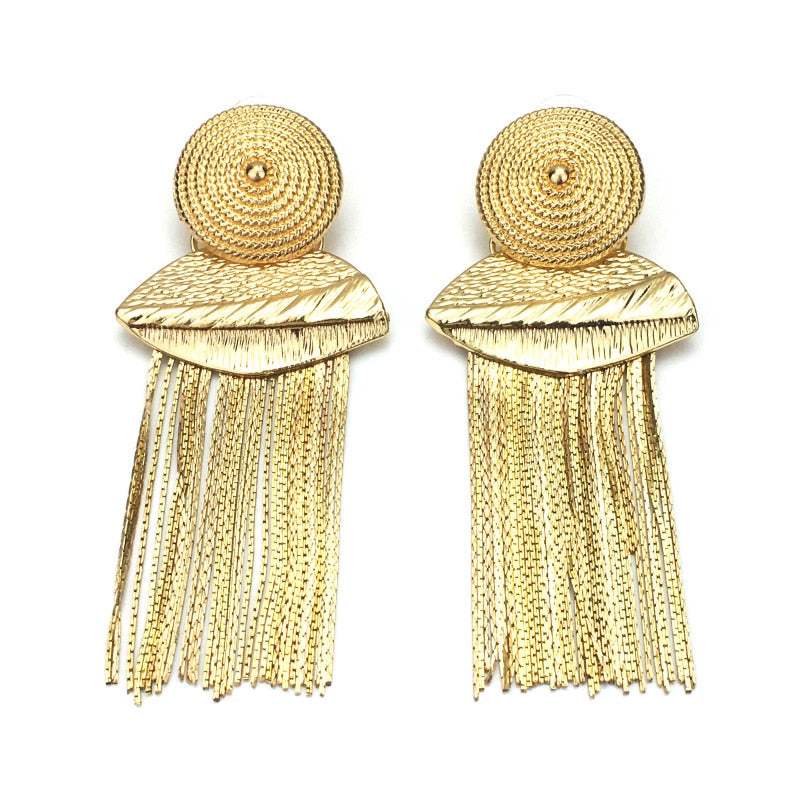 Geometric Alloy Long Chain Tassel Earrings For Women