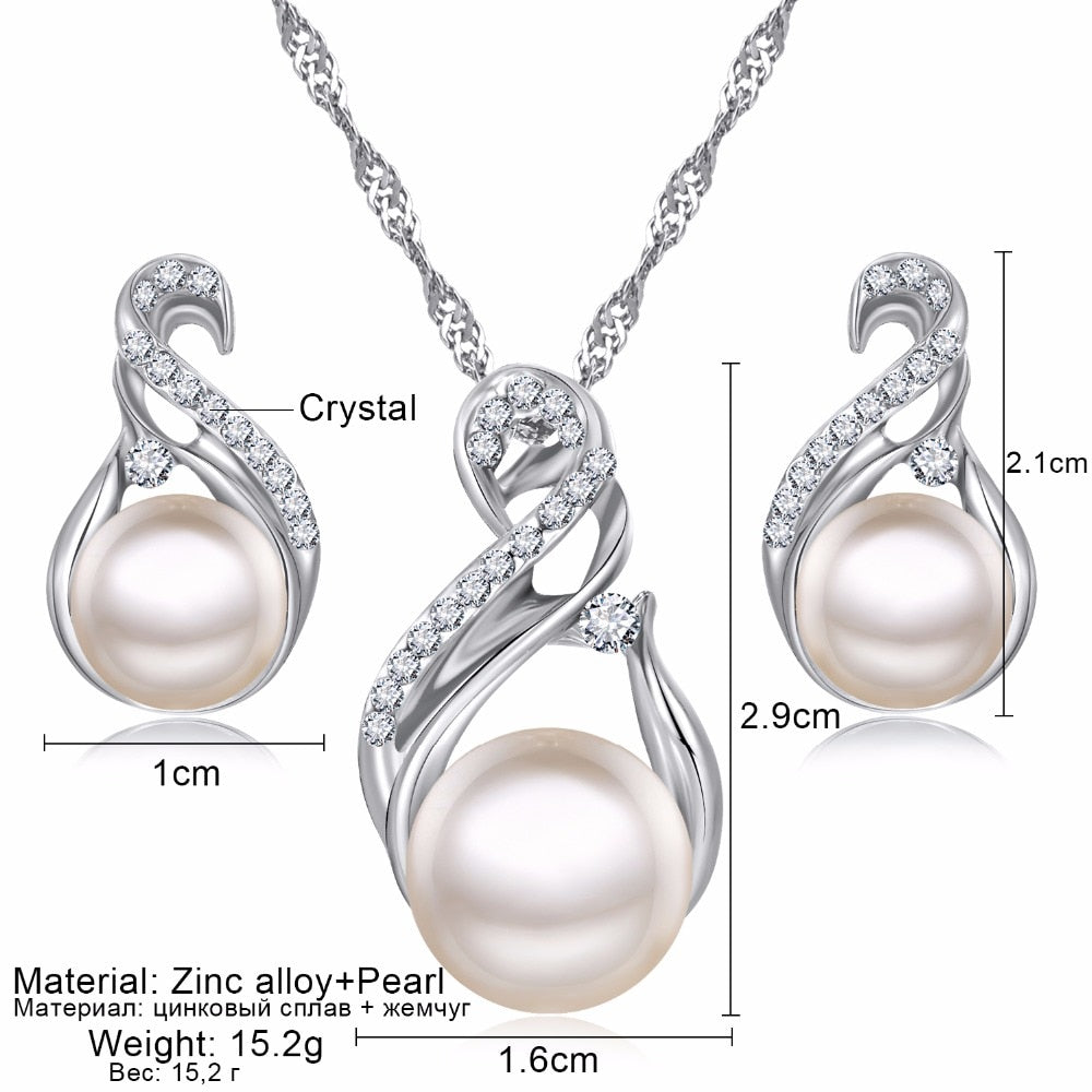 Wedding Silver Color Earrings Simulated Pearl Jewelry Set