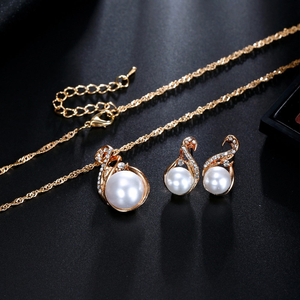 Wedding Silver Color Earrings Simulated Pearl Jewelry Set