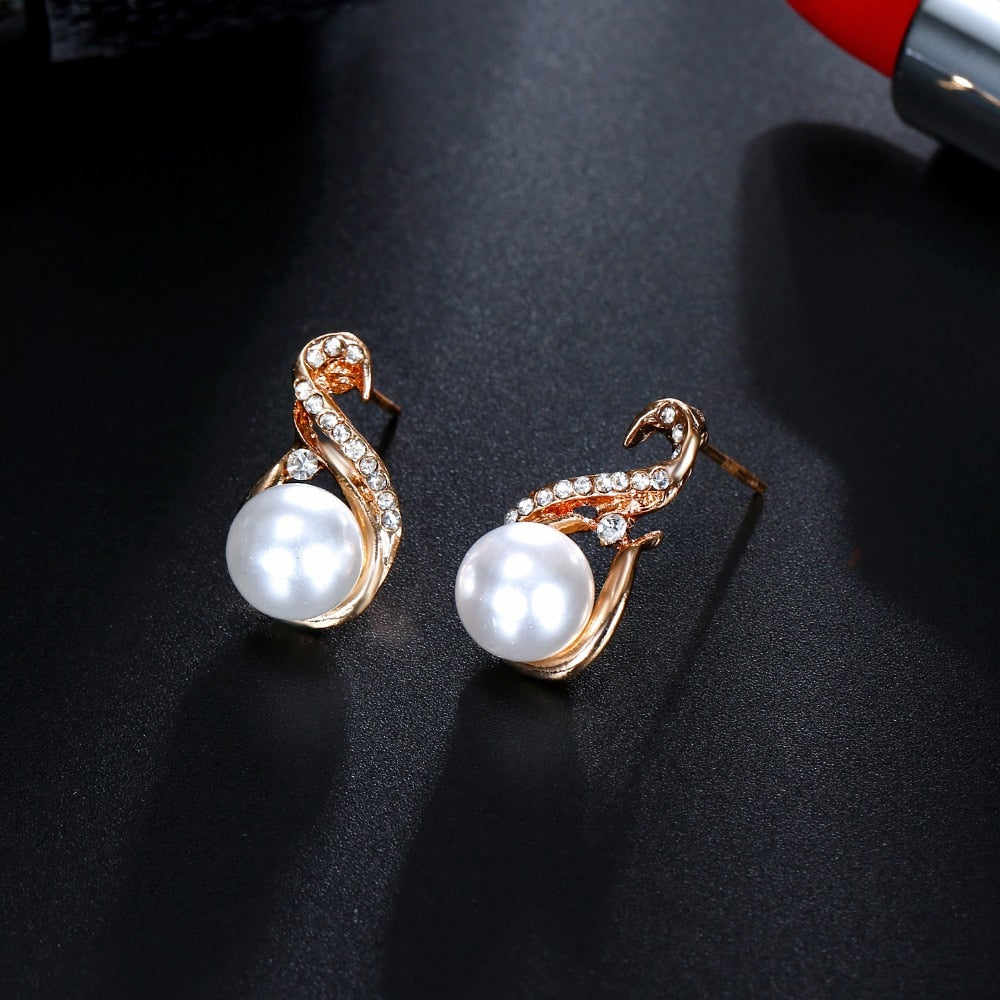 Wedding Silver Color Earrings Simulated Pearl Jewelry Set