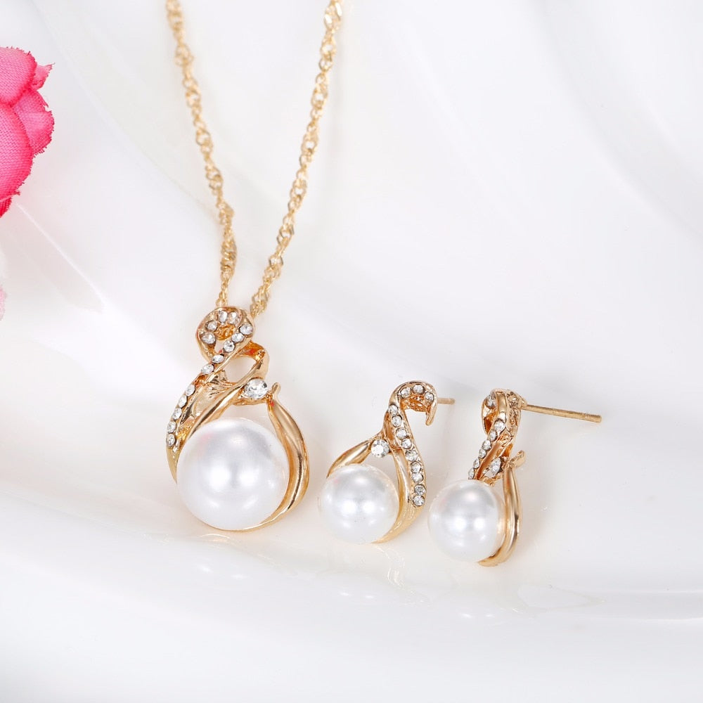 Wedding Silver Color Earrings Simulated Pearl Jewelry Set