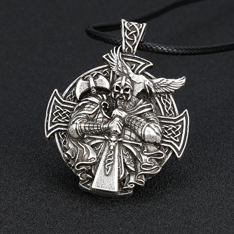Antique Silver Viking Odin Anchor Necklace