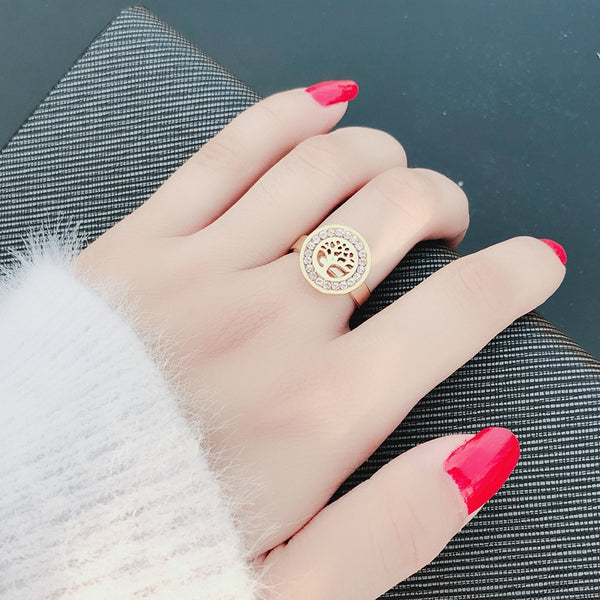 Anillos de acero inoxidable 316L para mujer, anillo de compromiso con forma de árbol de circonitas cúbicas.