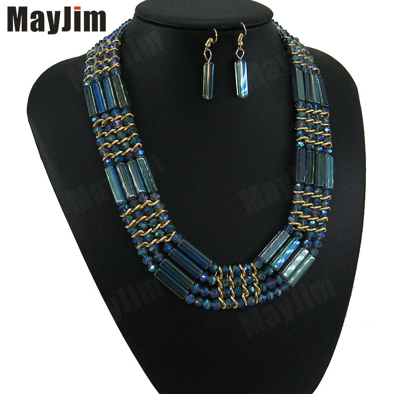 fashion Vintage  multi storey chain necklace crystal bead Handmade jewelry sets