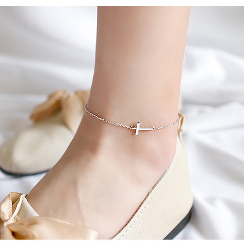 Stainless Steel Chain Simple Cross Anklets For Women