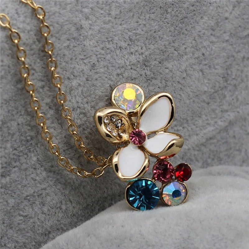 Fashion Multi Color Flower Crystal Necklace/Earring/Ring Bridal Jewelry Set