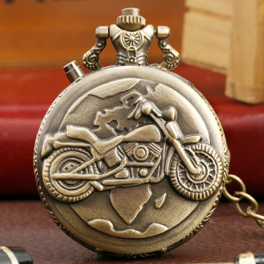 Retro Motorcycle CAR Pattern Quartz Pocket Watch