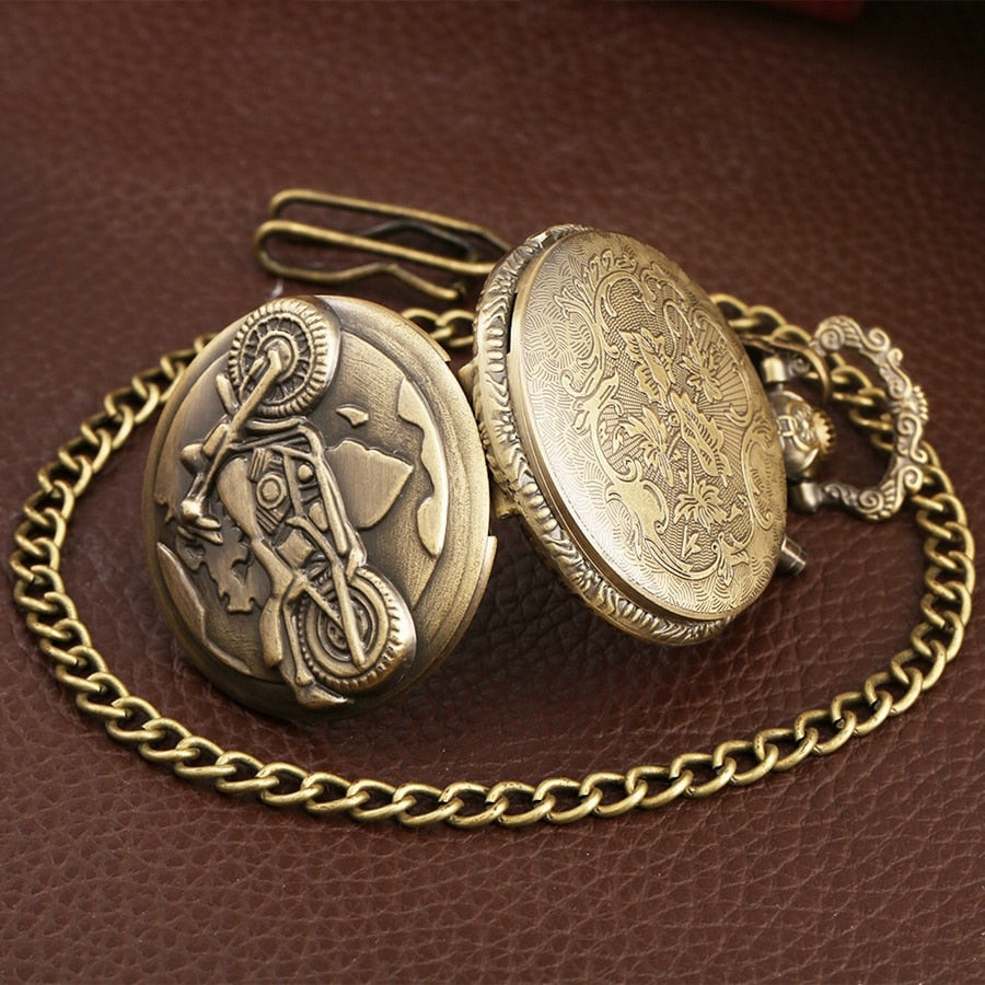 Retro Motorcycle CAR Pattern Quartz Pocket Watch