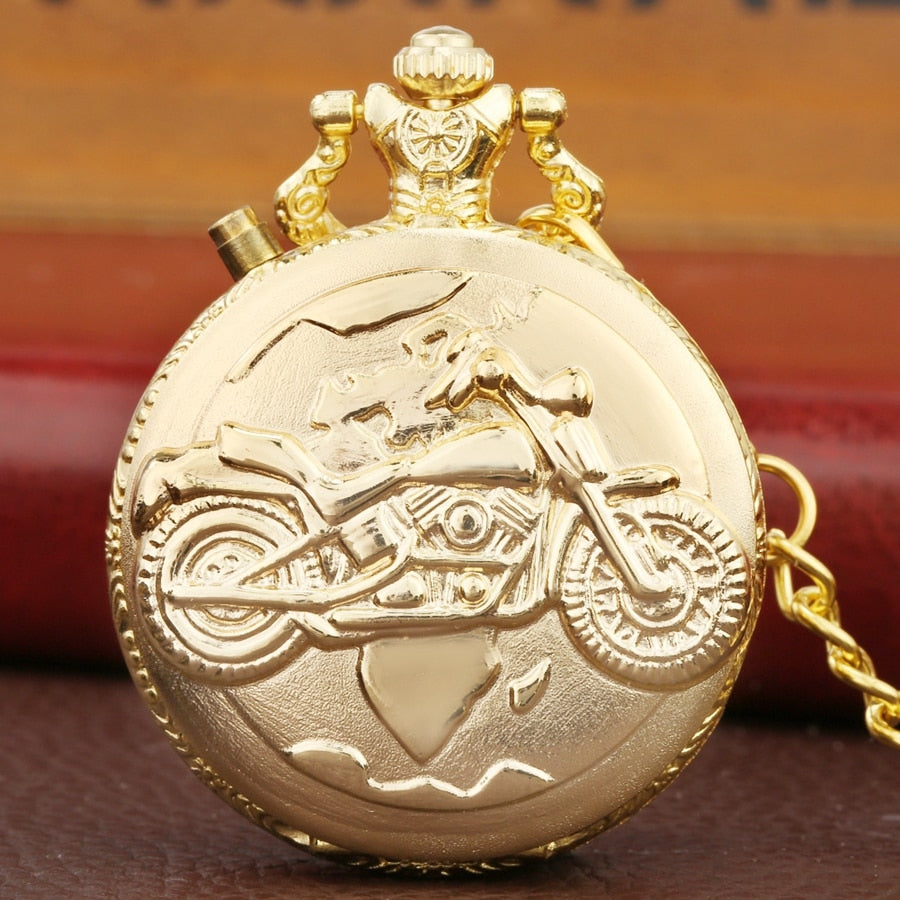 Retro Motorcycle CAR Pattern Quartz Pocket Watch