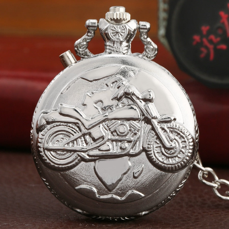Retro Motorcycle CAR Pattern Quartz Pocket Watch