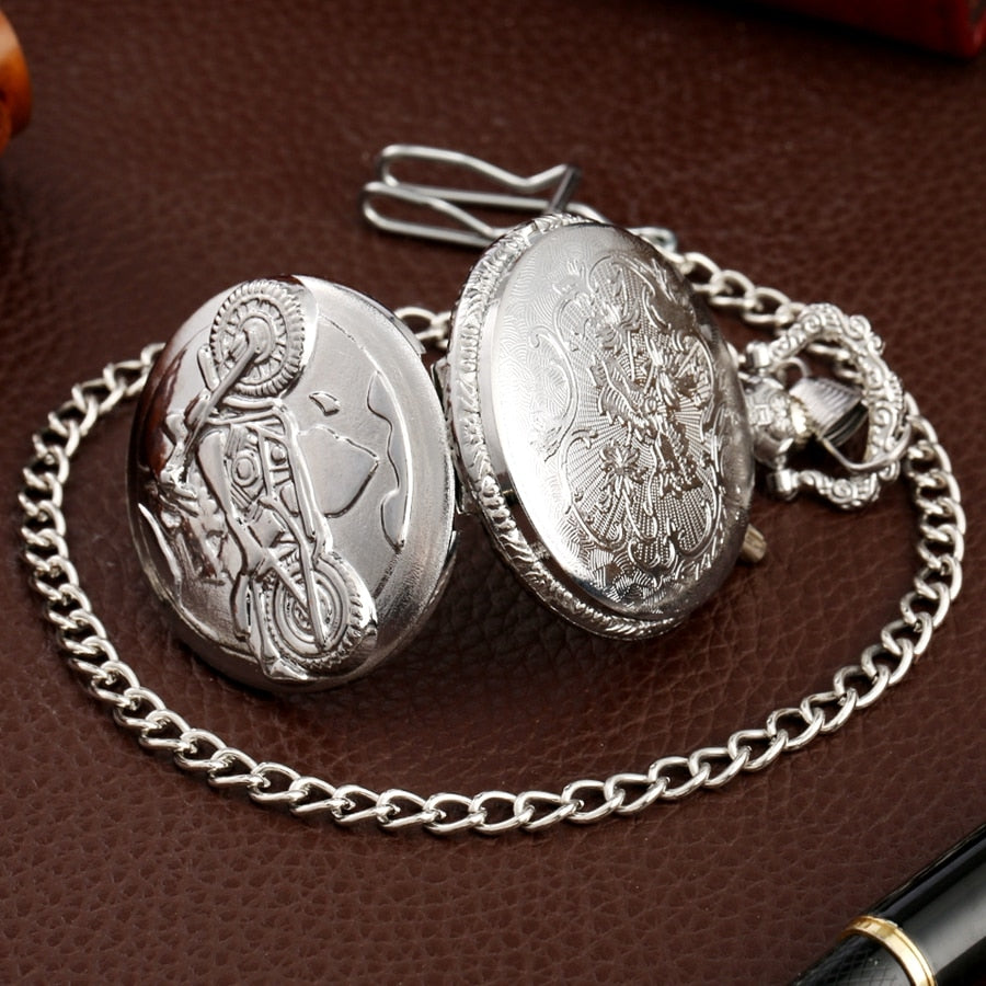 Retro Motorcycle CAR Pattern Quartz Pocket Watch