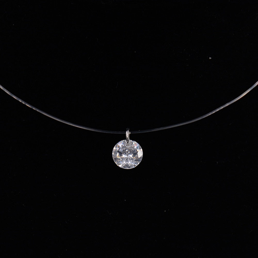 Fashion Silver Color Crystal Zircon Invisible Pendant Necklace