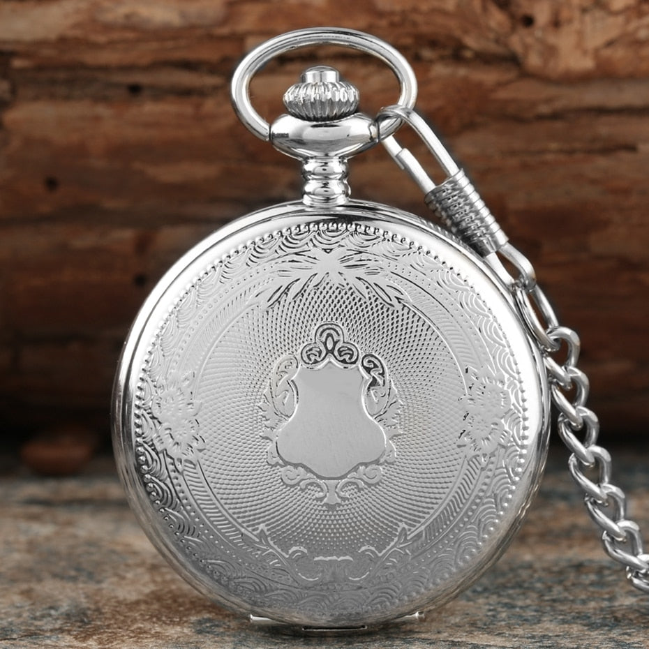 Gold Delicate Carved Pattern Shield Quartz Pocket Watch
