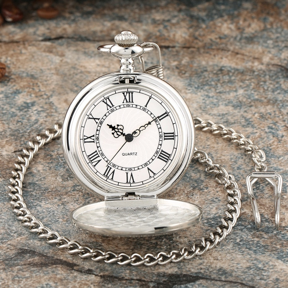Gold Delicate Carved Pattern Shield Quartz Pocket Watch