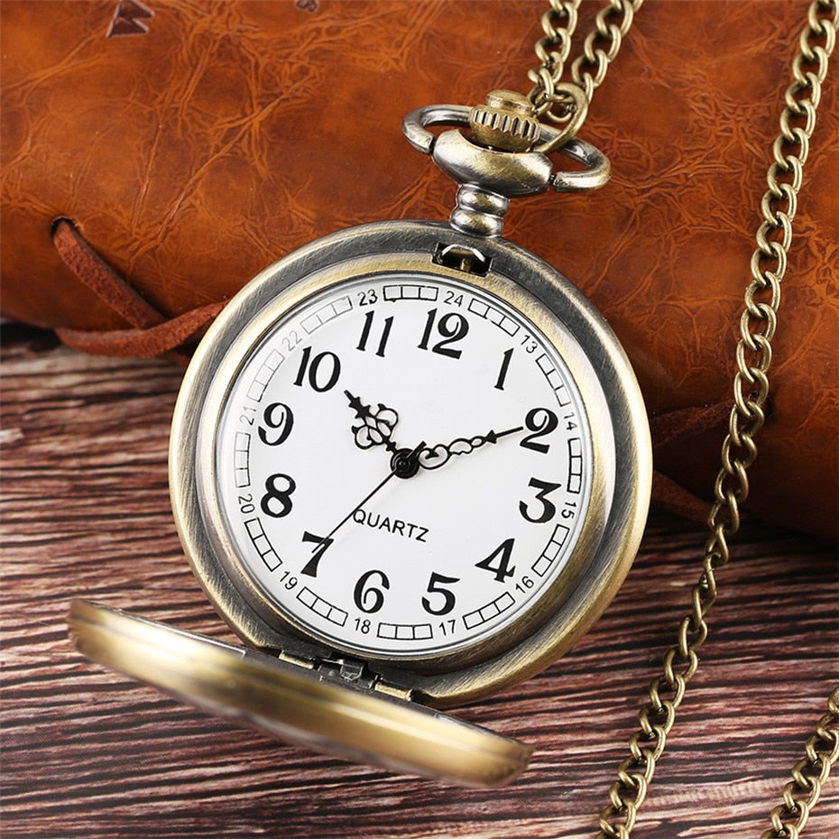 Green Jade Bronze  vintage Pocket Watch Necklace Pendant Chain Men Gift