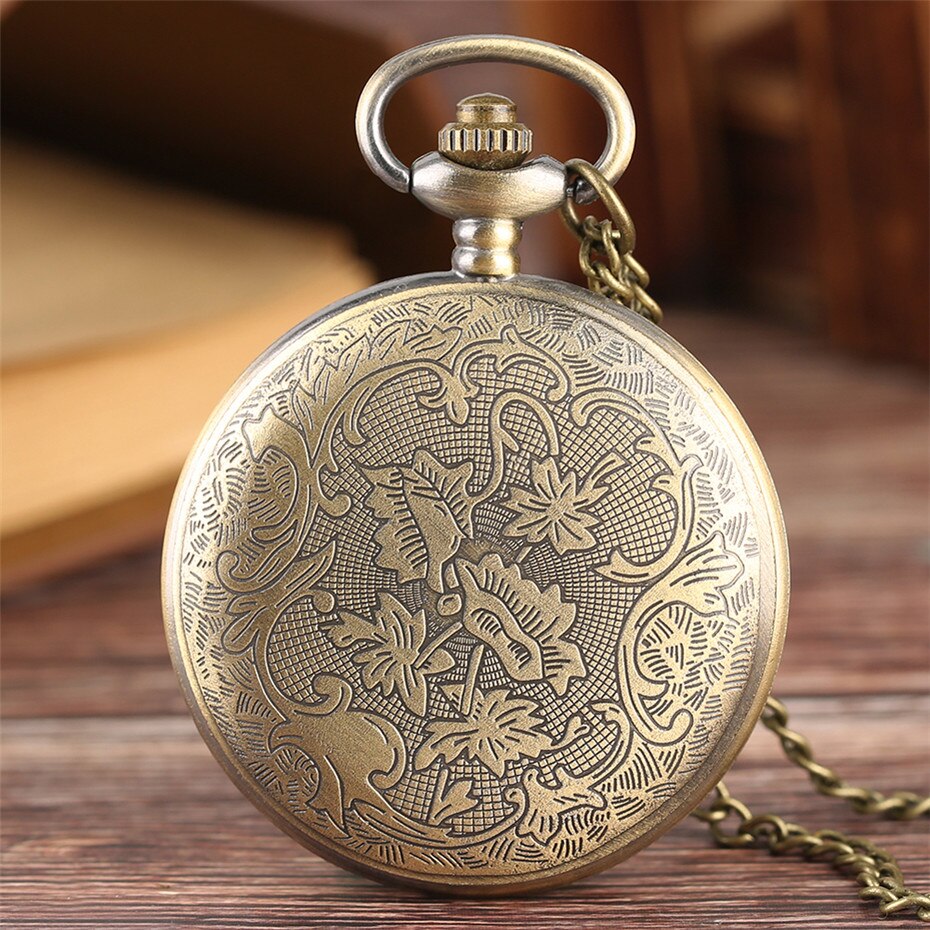 Green Jade Bronze  vintage Pocket Watch Necklace Pendant Chain Men Gift