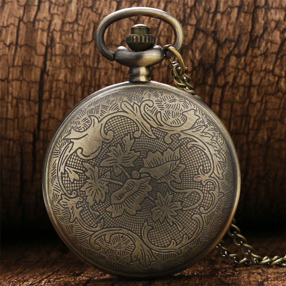 Green Jade Bronze  vintage Pocket Watch Necklace Pendant Chain Men Gift