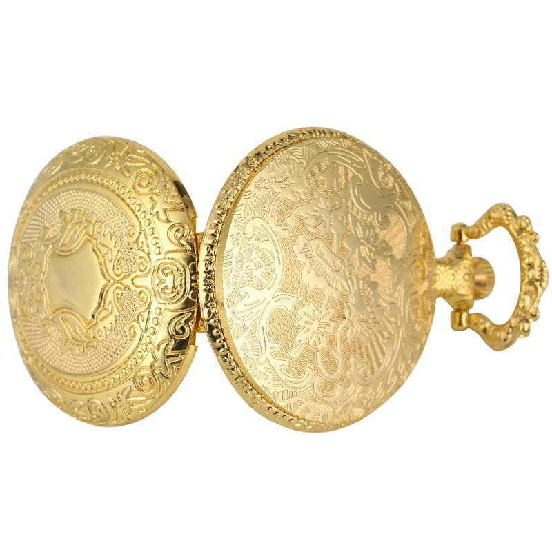Royal Gold Shield Crown Pattern Quartz Pocket Watch