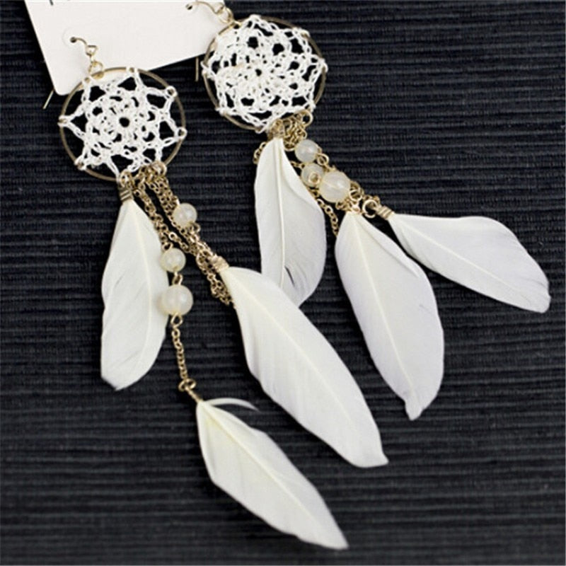 Long Design Dream Catcher Drop Earrings