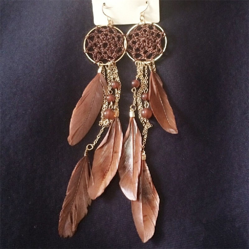 Long Design Dream Catcher Drop Earrings