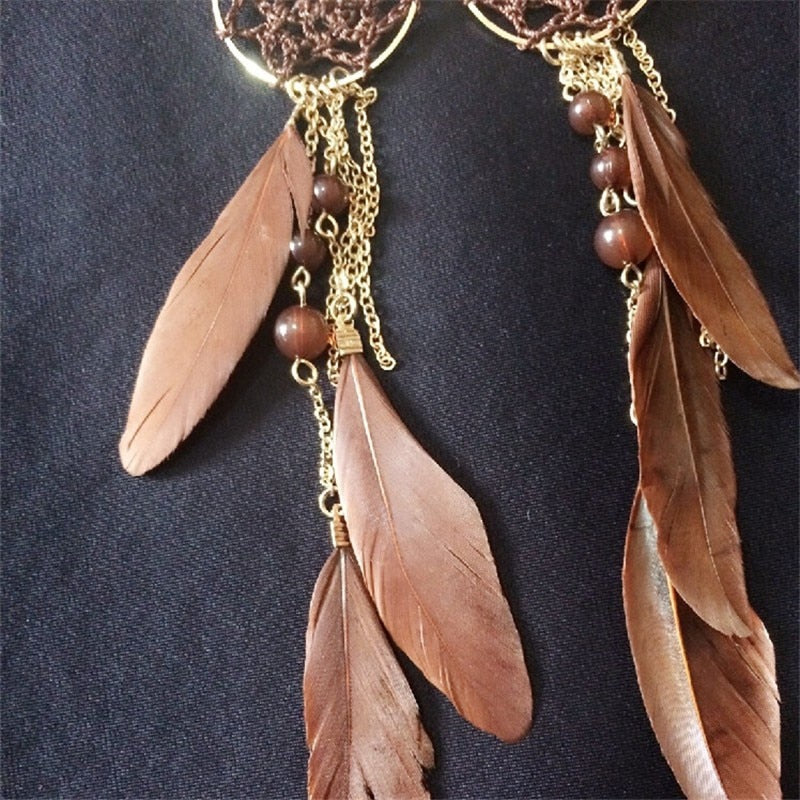 Long Design Dream Catcher Drop Earrings