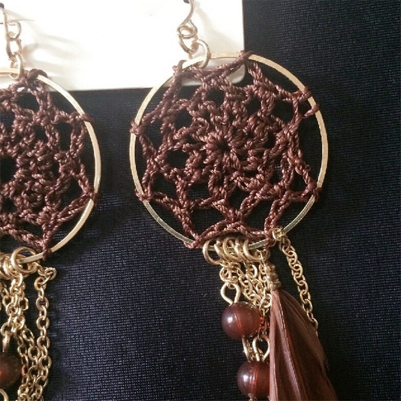Long Design Dream Catcher Drop Earrings