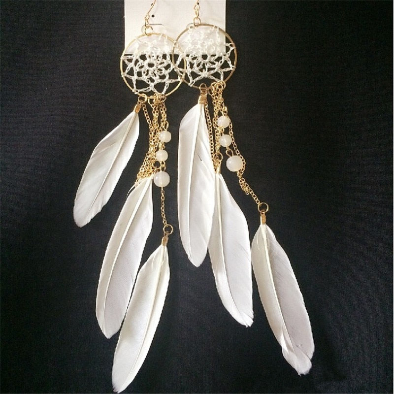 Long Design Dream Catcher Drop Earrings