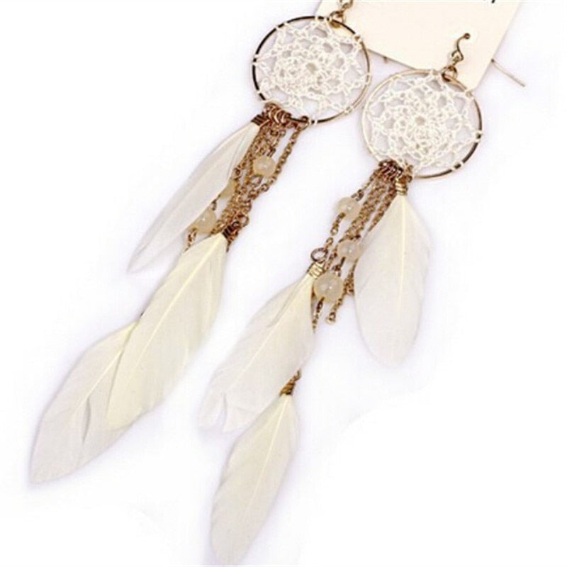 Long Design Dream Catcher Drop Earrings