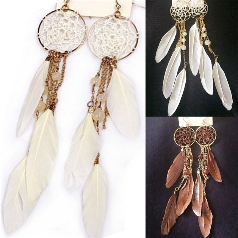 Long Design Dream Catcher Drop Earrings