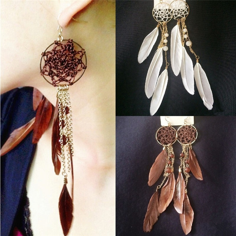 Long Design Dream Catcher Drop Earrings