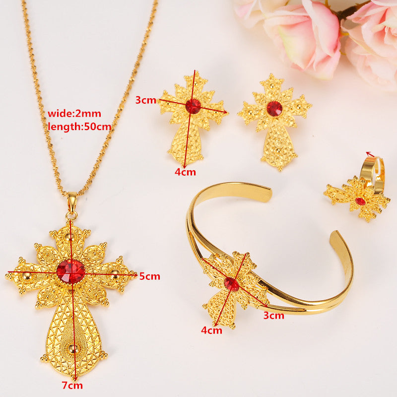 Ethiopian Rhinestone Cross Jewelry Set