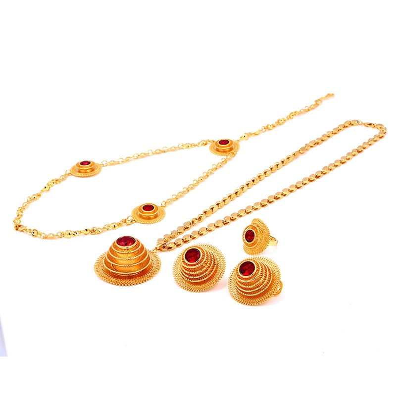 Luxury Necklace/Earrings/Ring/Headwear Crystal Gold Jewelry Set