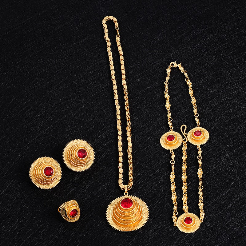 Luxury Necklace/Earrings/Ring/Headwear Crystal Gold Jewelry Set