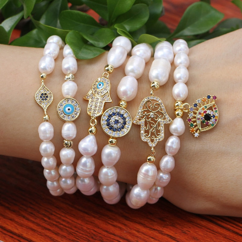 Natural Freshwater Pearl Turkish Eye Bracelets