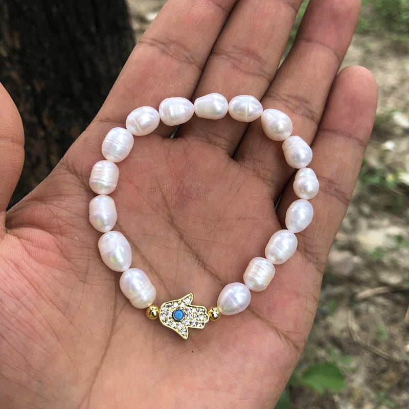 Natural Freshwater Pearl Turkish Eye Bracelets