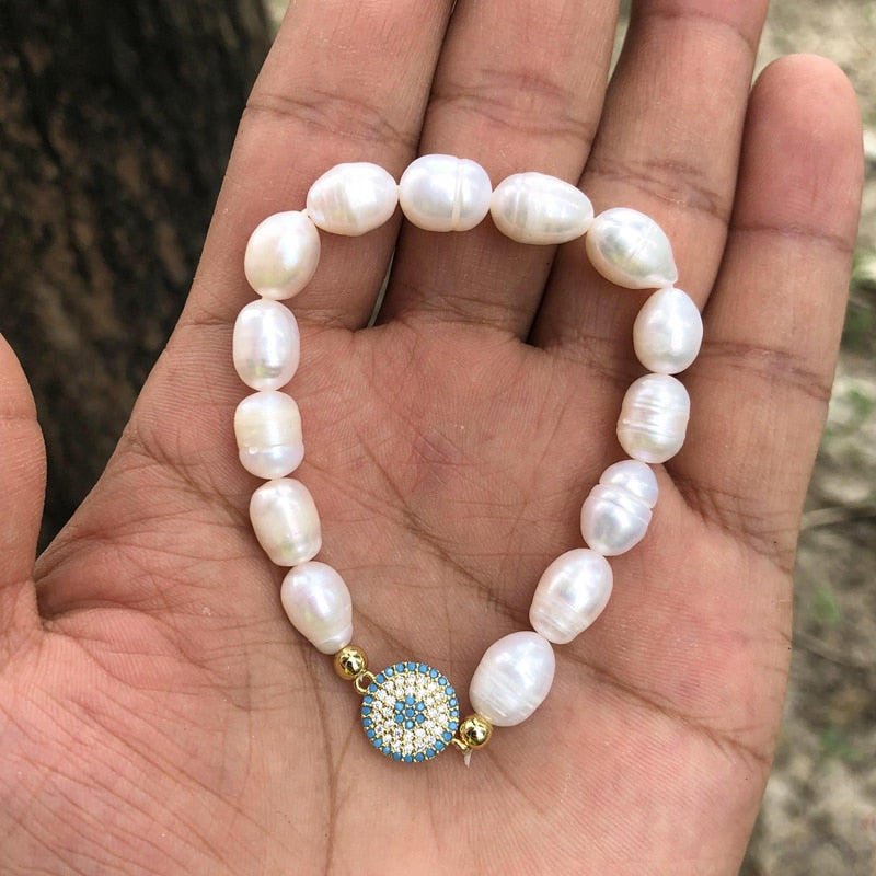 Natural Freshwater Pearl Turkish Eye Bracelets