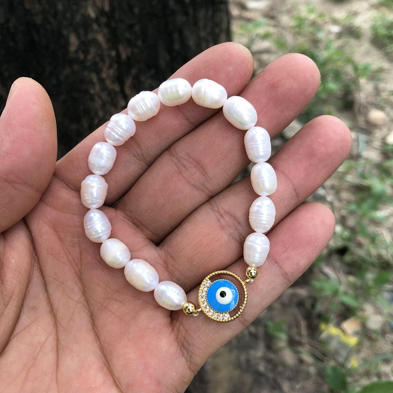 Natural Freshwater Pearl Turkish Eye Bracelets